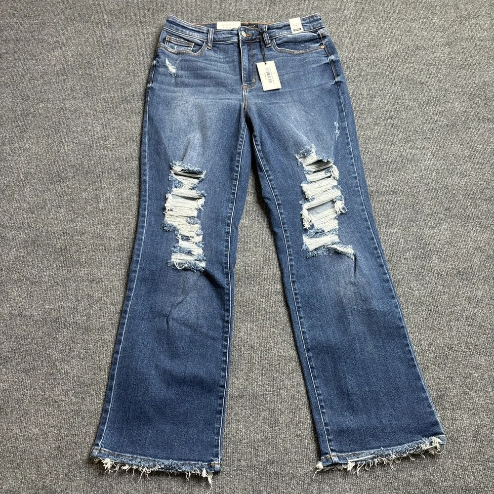 Judy Blue Jeans Women's Size 13 31 Blue Dad Jean Mid Rise Distressed Medium Wash - Picture 1 of 11